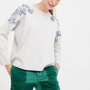 NWT JCrew Sequin Sleeve Floral Merino Sweater